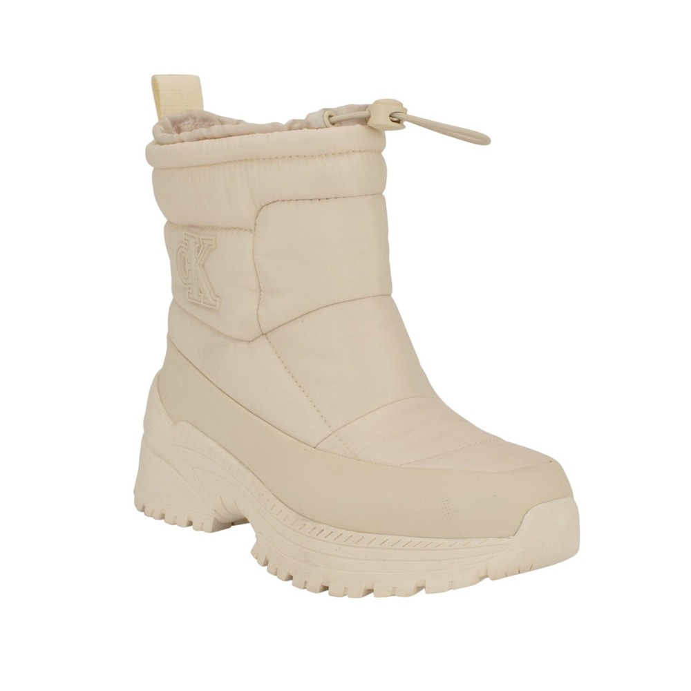 Calvin Klein Jeans Womens Puffer Snow Boots Cream Quilted Lug Sole Toggle Boots
